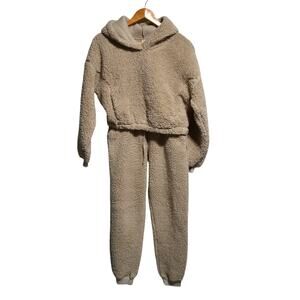 Gilly Hicks Hollister Tan Sherpa Cropped Hoodie Size Small Pants Size XS